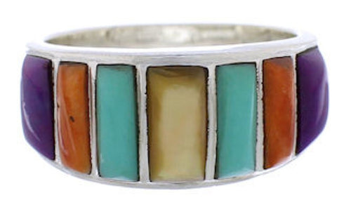 Sterling Silver Multicolor Inlay Ring Size 6-1/2 AX36849